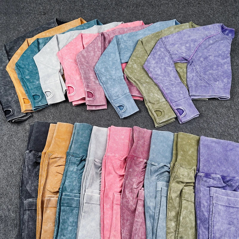 Seamless Sports push up leggings and long sleeve gym crop set