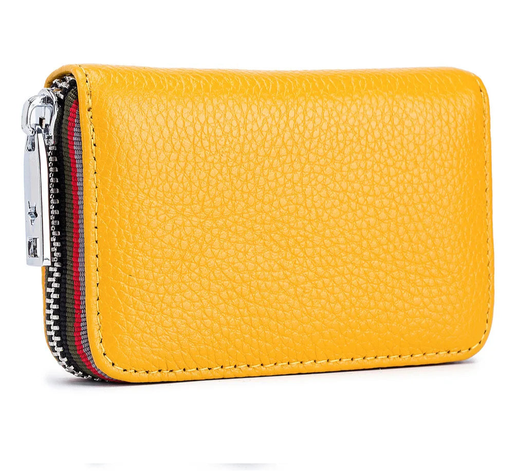 Genuine Leather Zipper Wallet Coin Purse Yellow