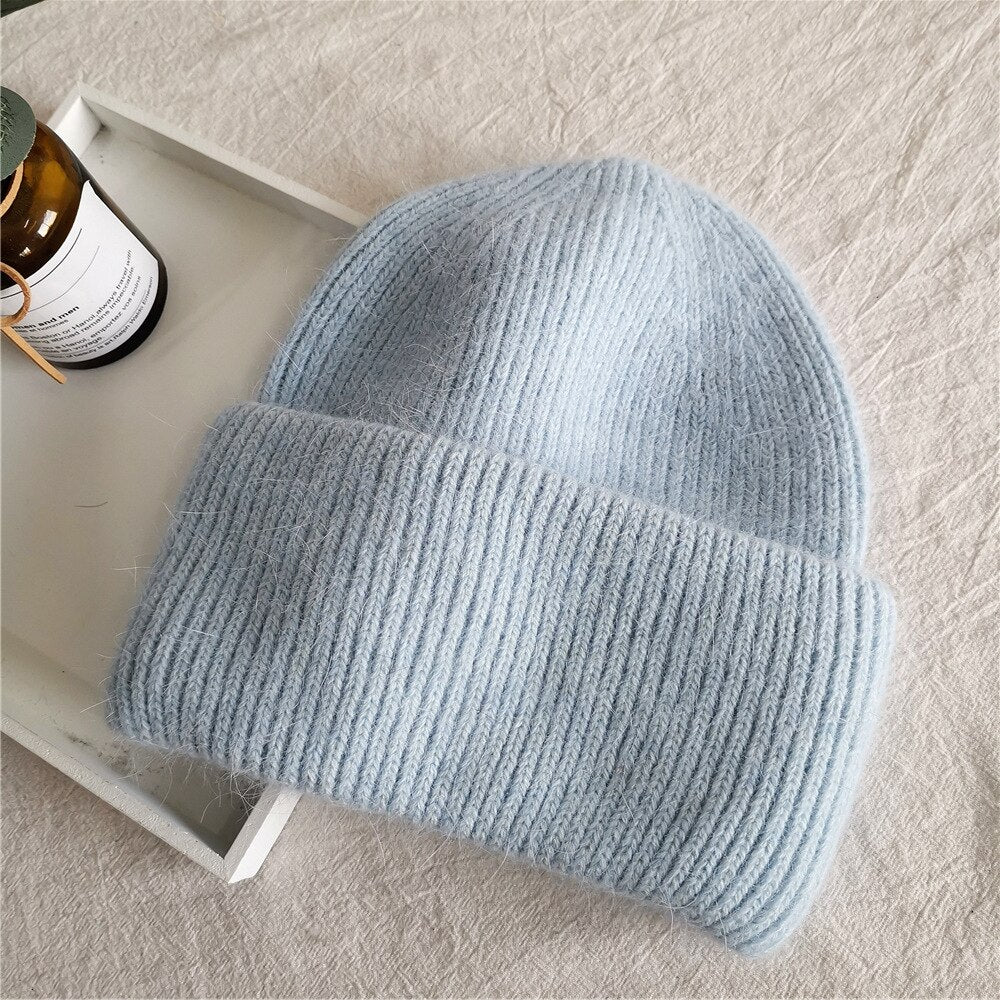 Knitted Super soft Winter Beanie Hat Light blue