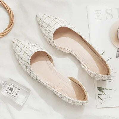 New Shallow Mouth Flat Bottom Shoes beige check