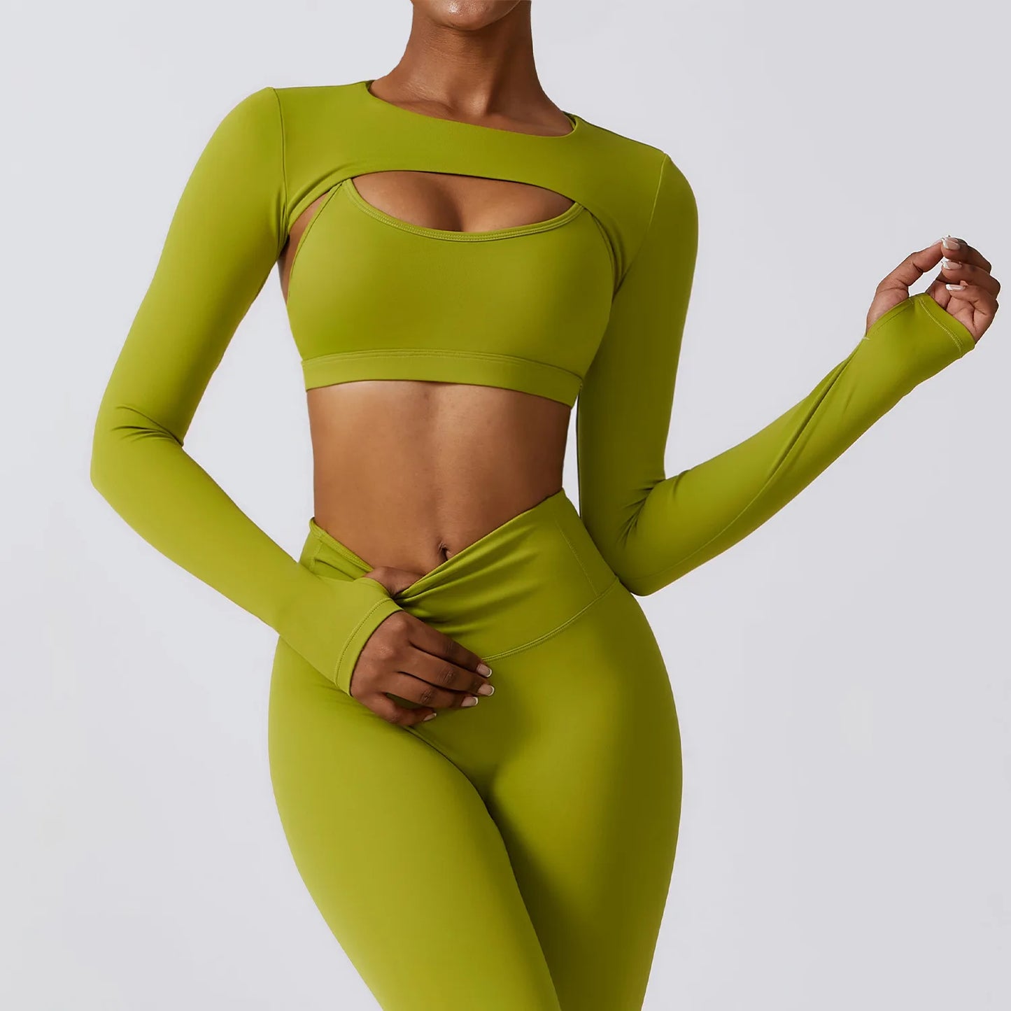 Long Sleeved Fitness Gym Top Matcha Green