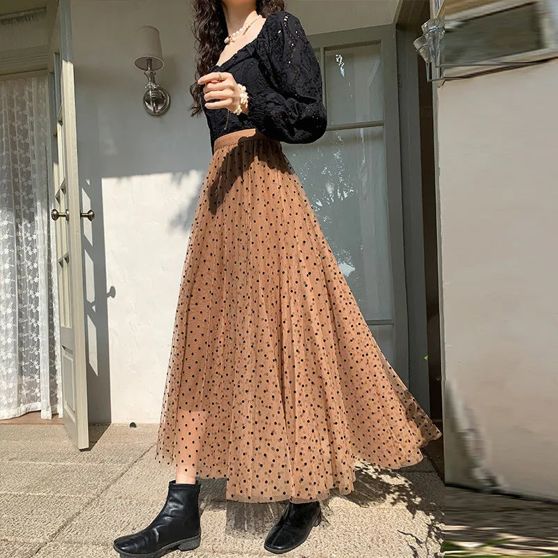 Women Polka Dot Mesh Skirt