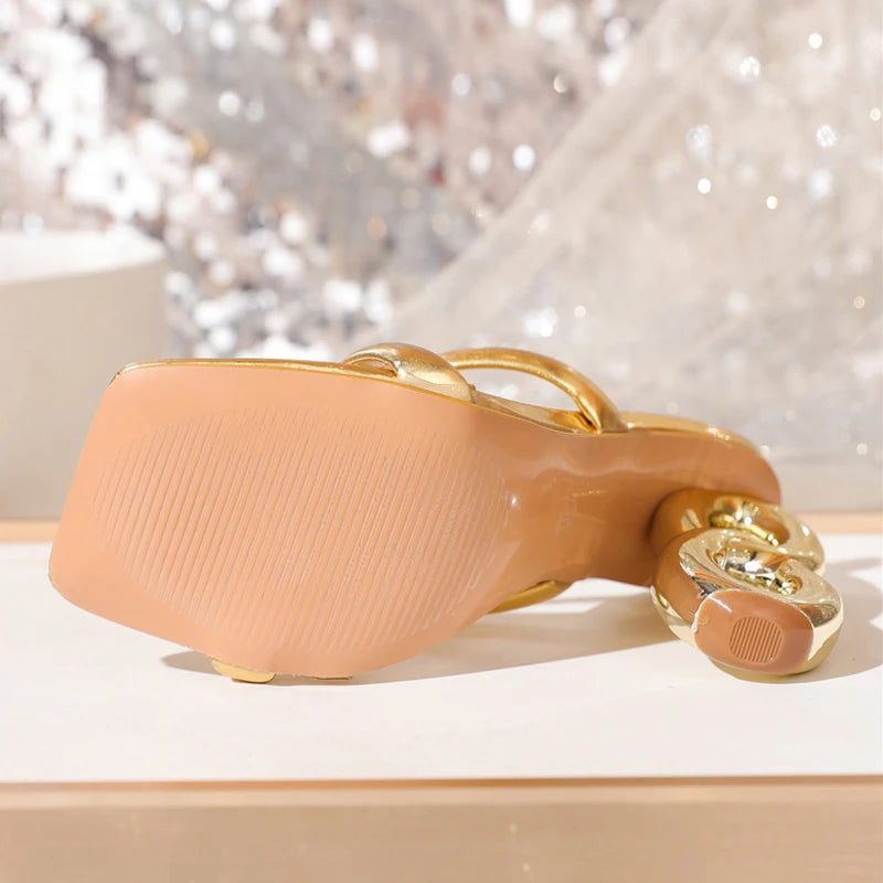 Chic quirky golden High Heel Sandals