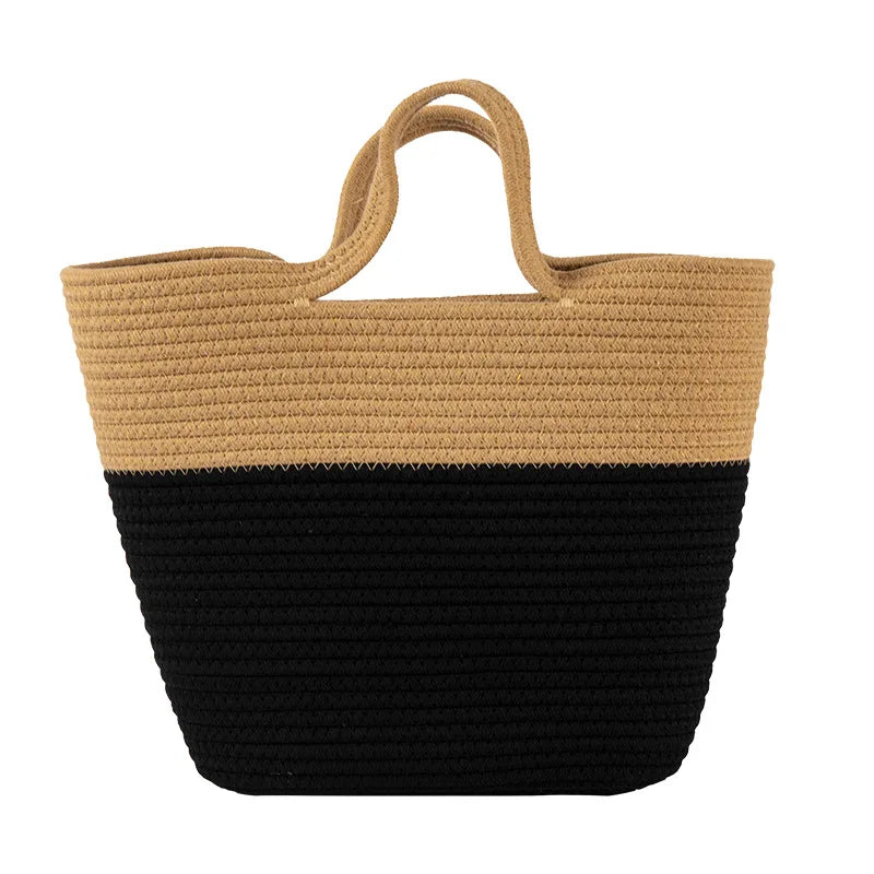 Woven Straw black and beige Beach handbag