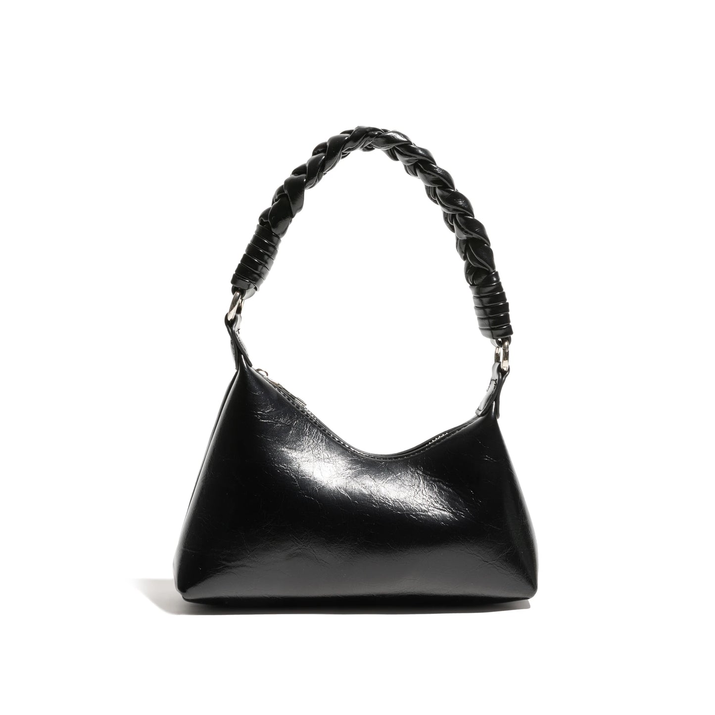 Fashion PU Leather Braided Handle Handbag black