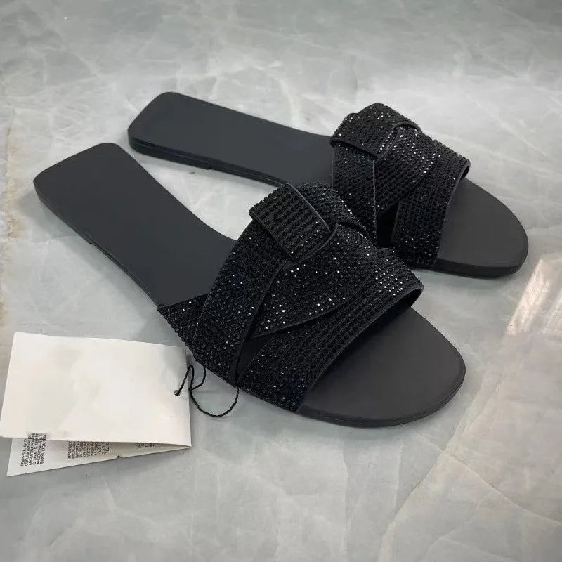 Shiny embellished Open Toe Beach flat sandals