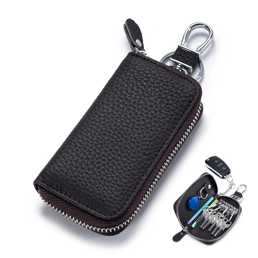 Multifunctional Zipper leather Key Case coffee