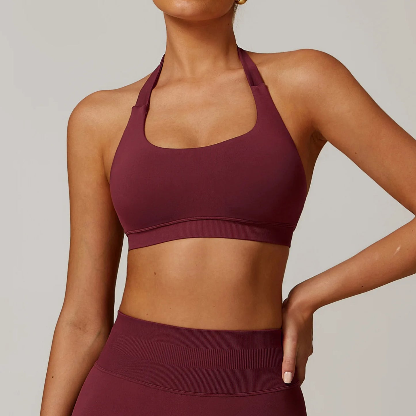 Halter Neck Yoga Sports Bra cherry