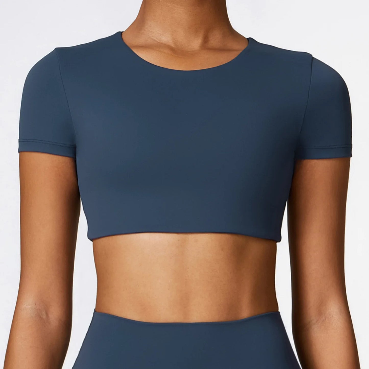 Seamless Yoga Workout Fitness Crop Top Emblem Blue
