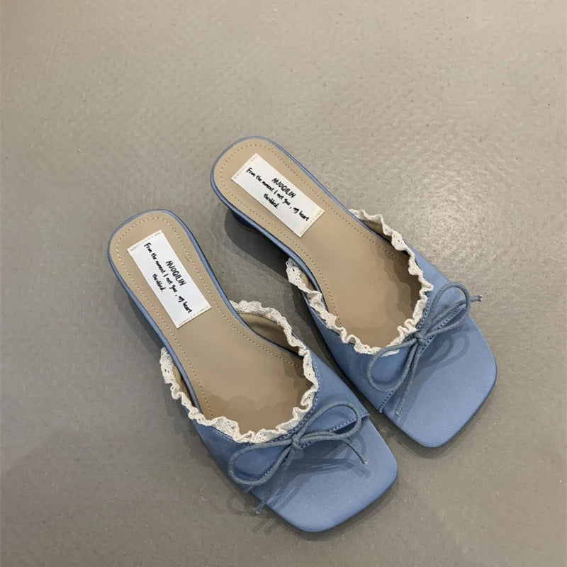 Butterfly-knot pastel colours Low Heel Sandals Blue