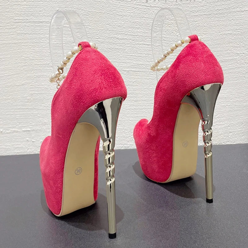 faux pearl ankle strap Platform Peep Toe High Heel shoes