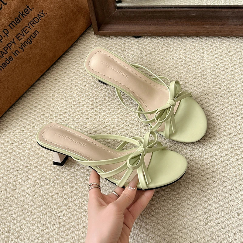 Butterfly-knot Open Toe Heeled Sandals green