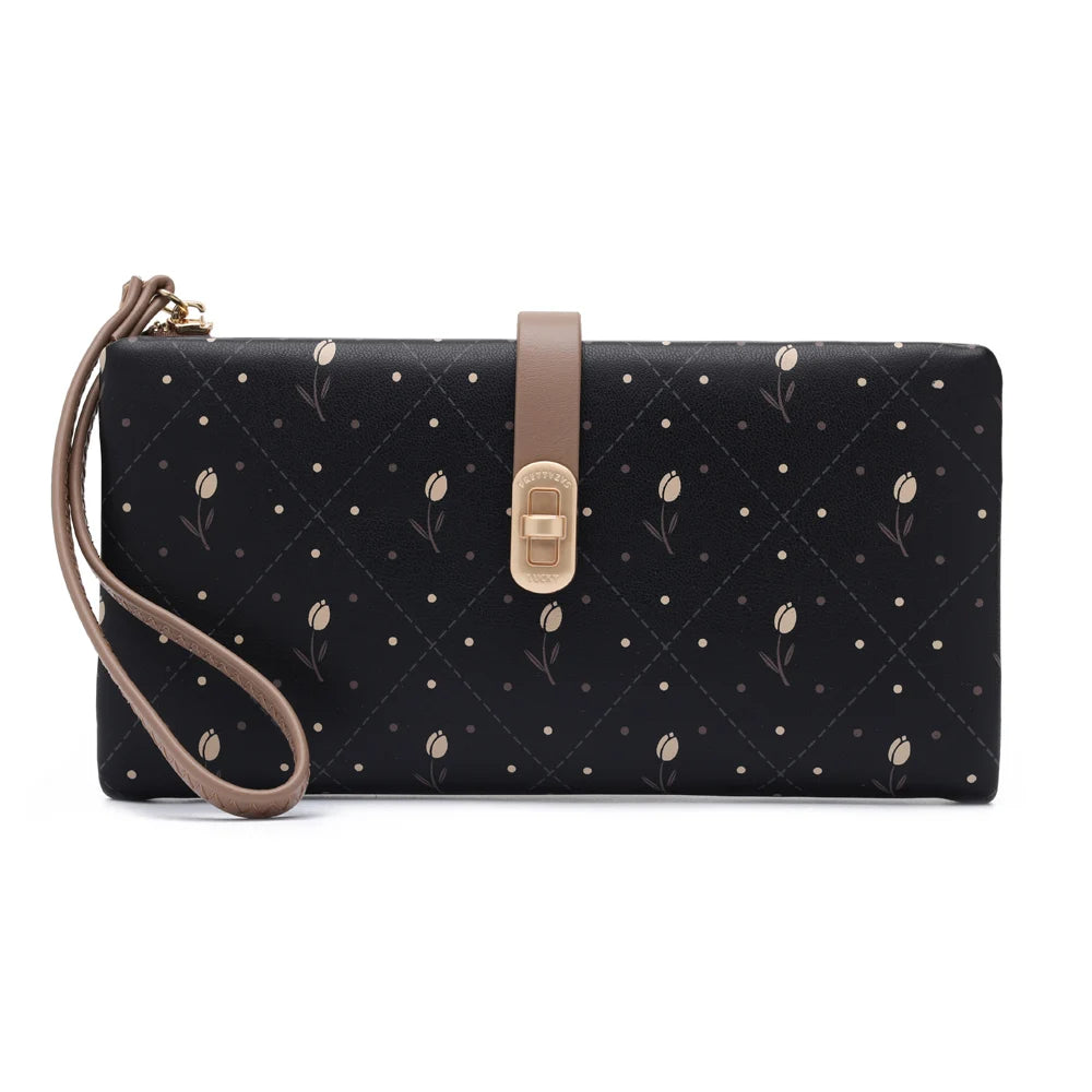 Women's Flower Dots Zipper Coin Purse Wallet black