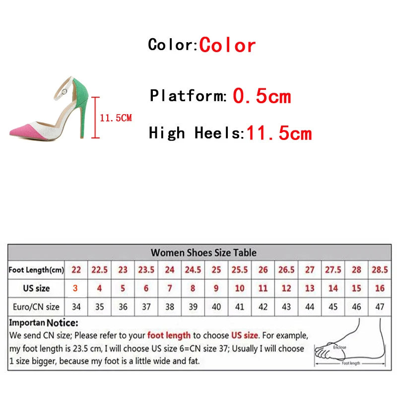 Pointed toe ankle strap high heel shoes