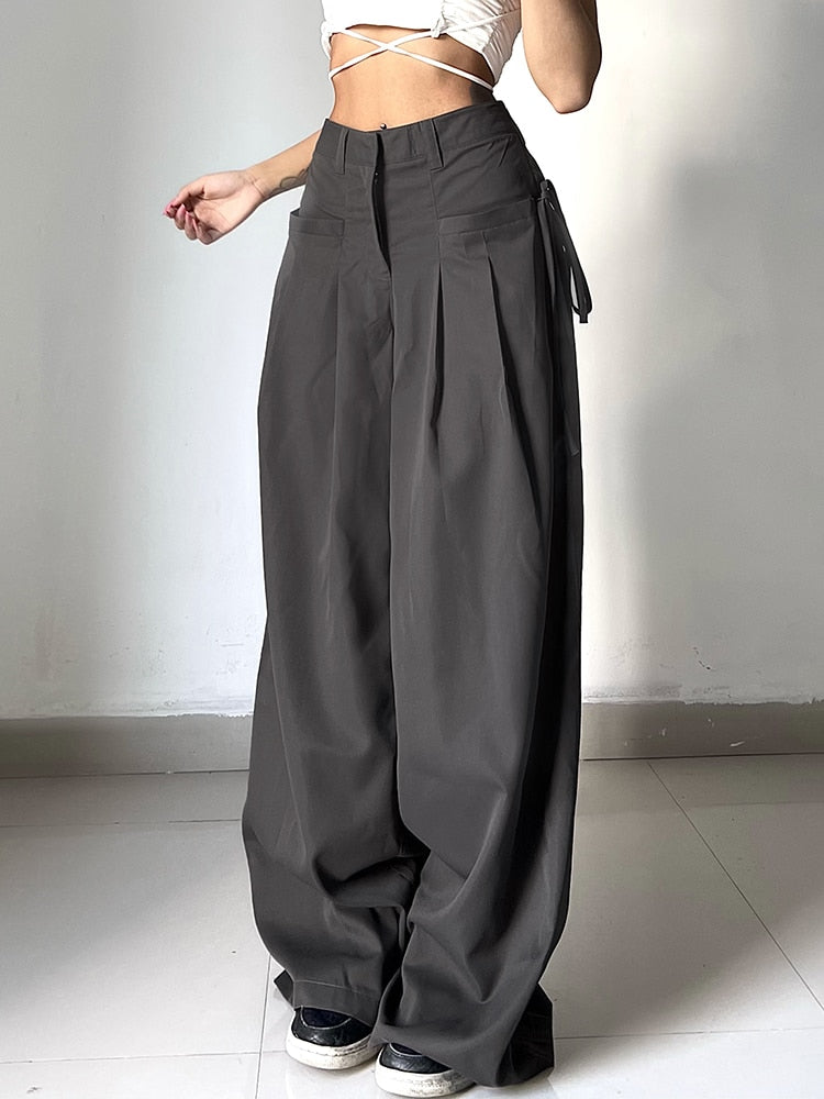 New Shirring Casual Wide Leg Pants Gray