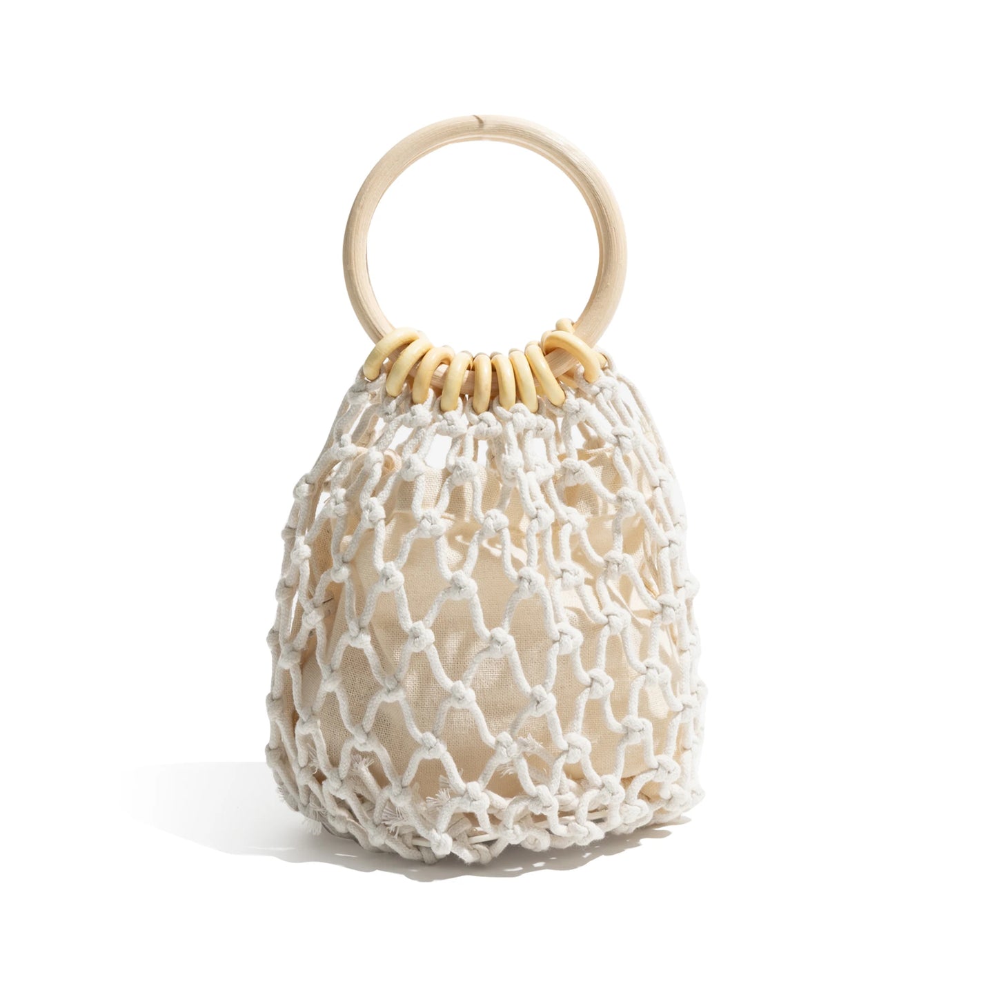 Rope Net Brown wooden handle Beach Handbag B