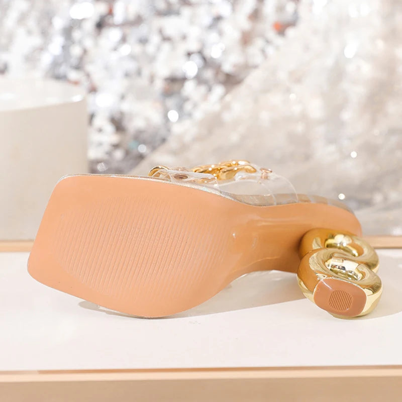 Chic chain quirky Fretwork high Heel Sandals