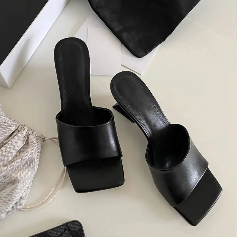 Wedges Heel Square Toe Slip On Sandals black