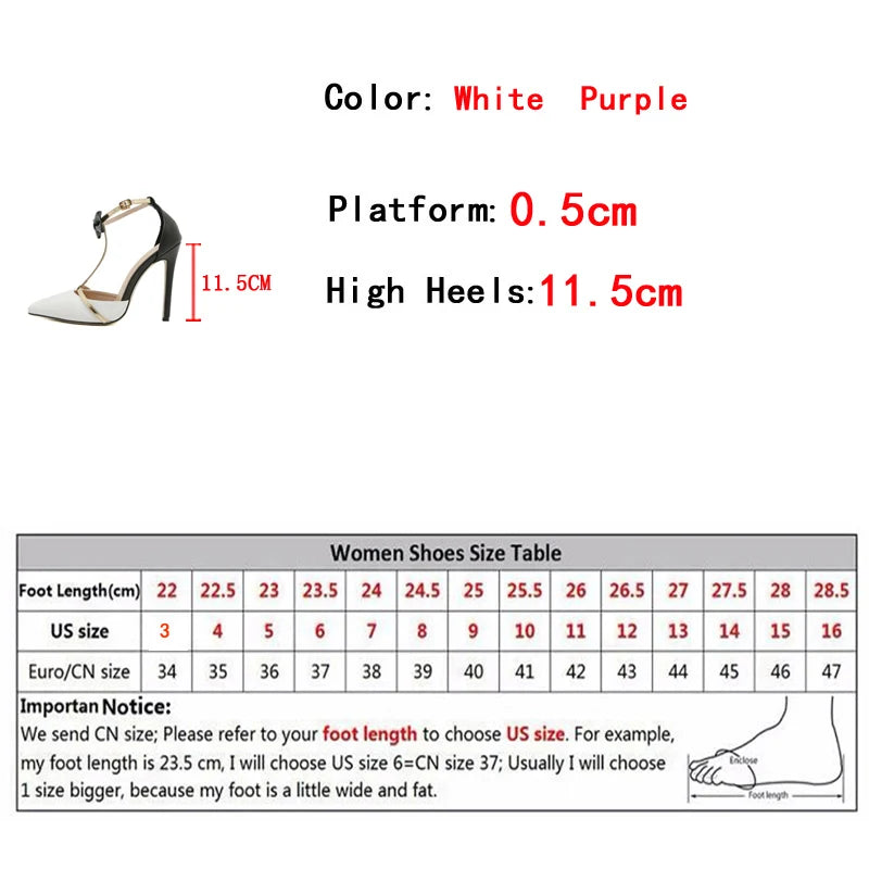 Women Pumps ankle strap bowknot Pointed Toe High Heel shoes