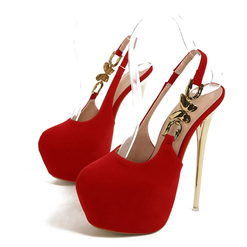 Women metal detail platform super high heel fashion Shoes Red