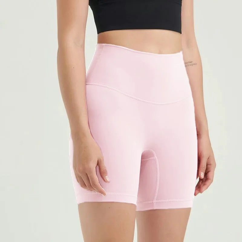 High Waist Internal Pocket fitness shorts rose powder