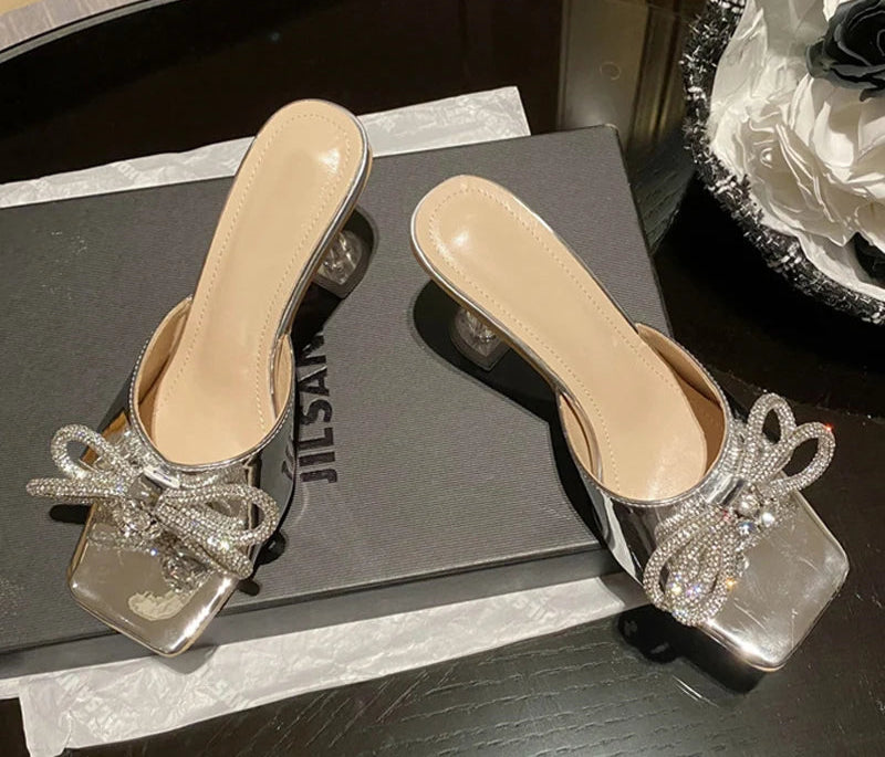 Bow-knot Transparent High Heel Sandals Silver