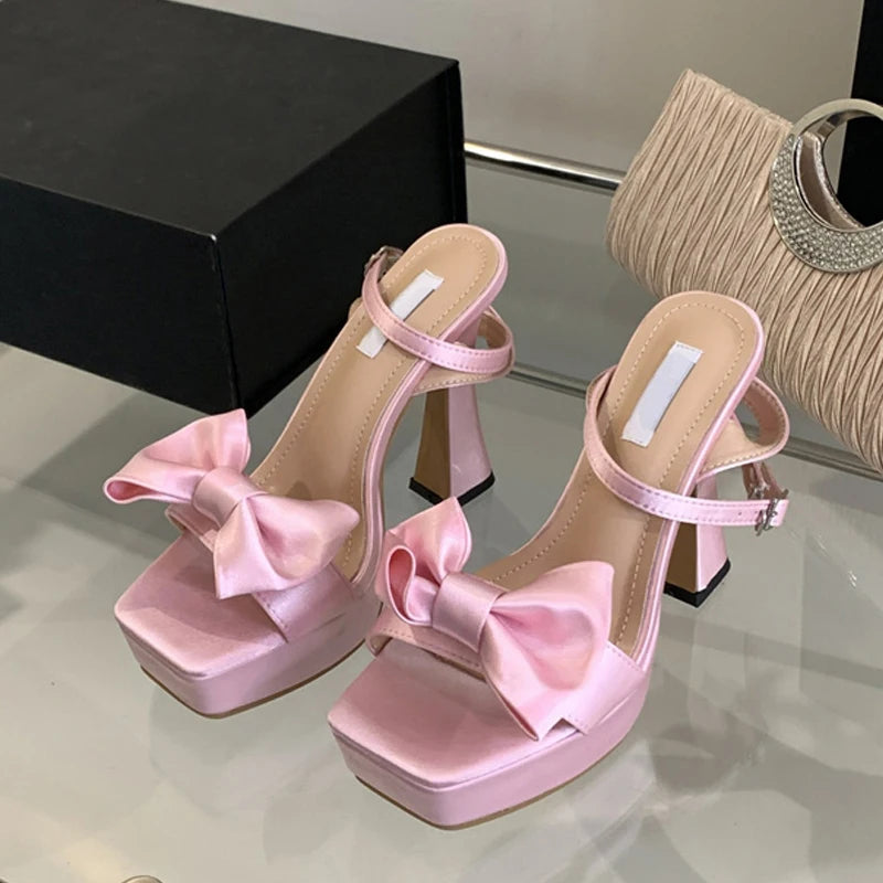 Bow ankle strap pink High Heel sandals Pink