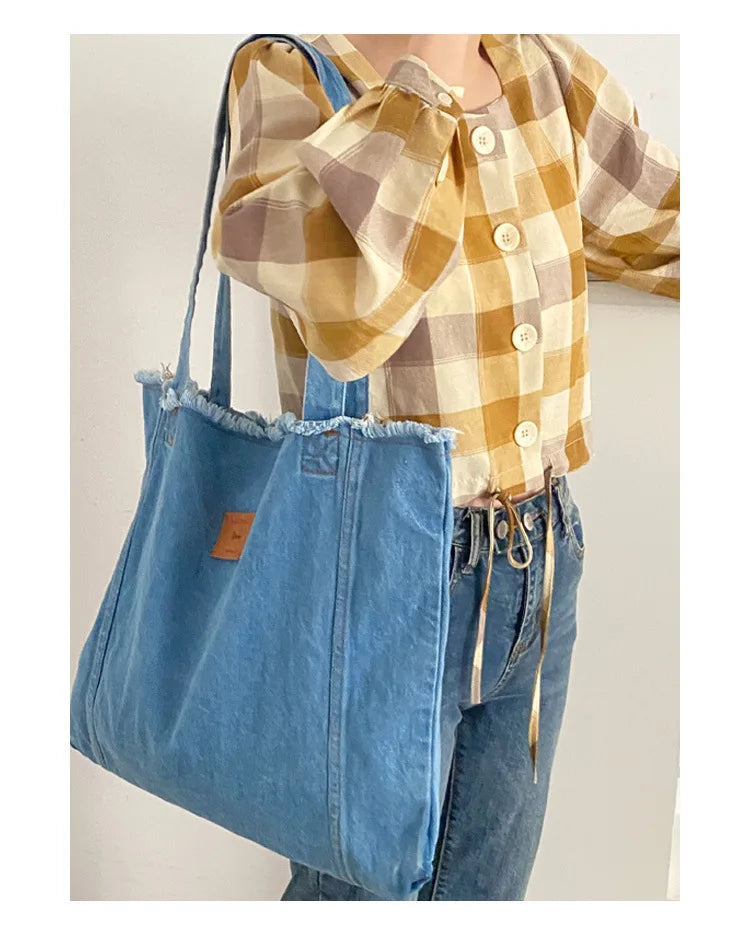Rough Edge Denim Shoulder Bag