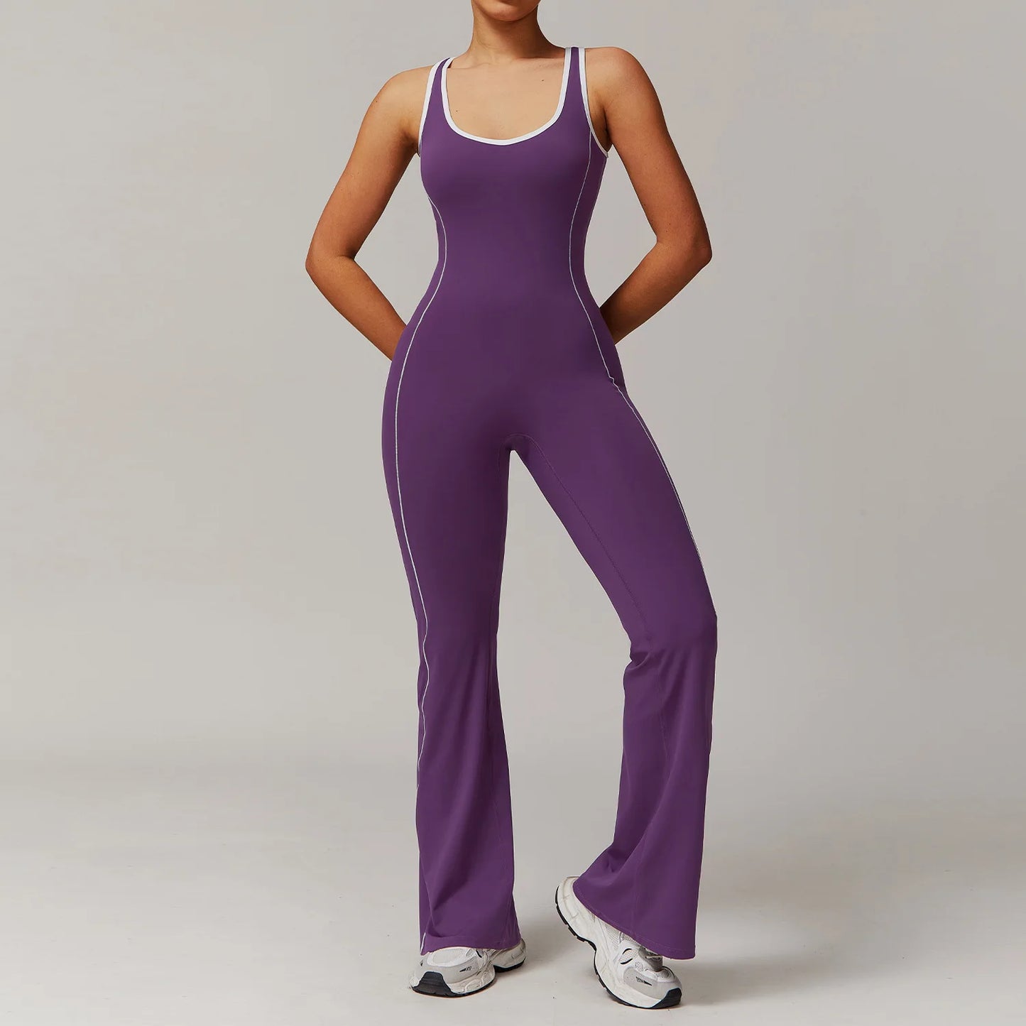 Sleeveless all in one Workout jumpsuit dark reddish purple