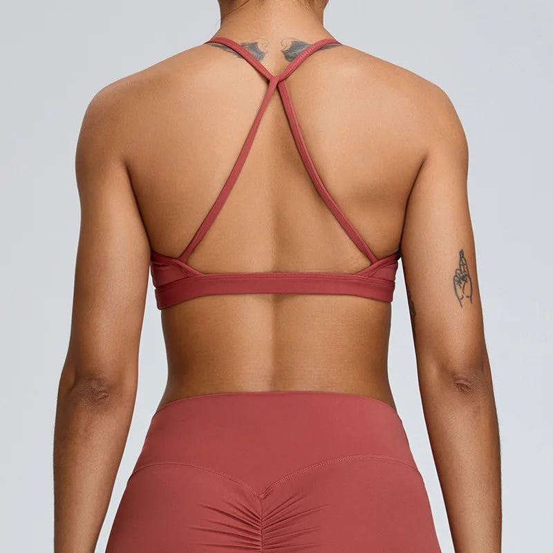 Seamless Back straps Shockproof Workout Fitness Bra Pomegranate red
