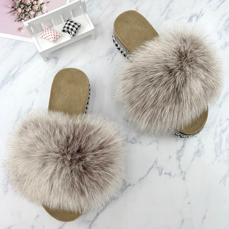 Faux Fur Fluffy Platform Slippers