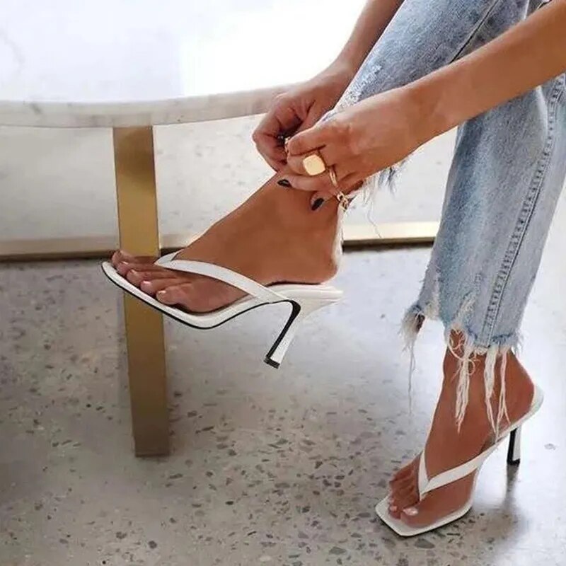 Women Clip toe post stiletto sandals White