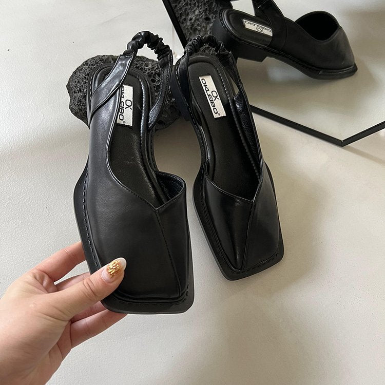 Square toe slingback flat shoes Black