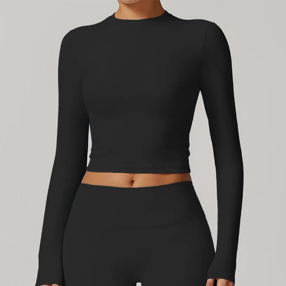 Long Sleeved Quick Dry round neck High Elastic Pilates Workout top Advanced Black