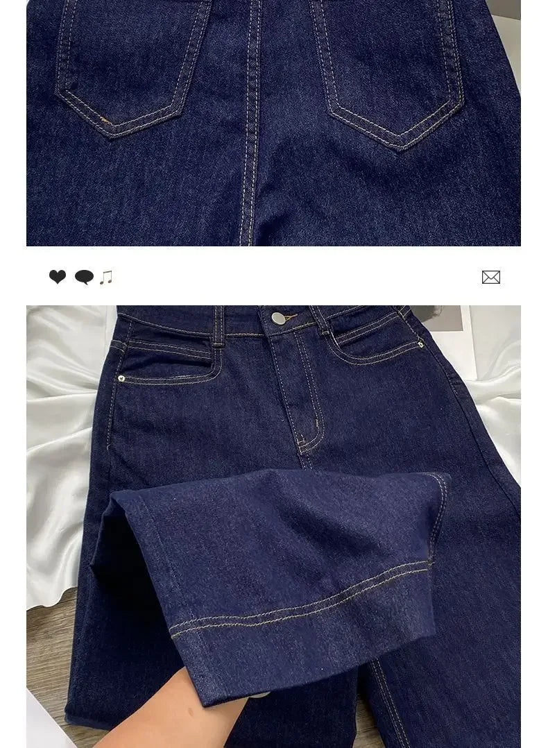 Blue Straight leg Wide-Leg denim Trousers