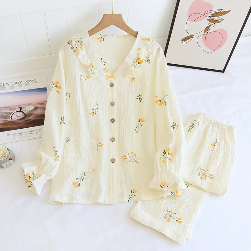 Long sleeve Cotton Crepe Flower lounge pyjama set 02