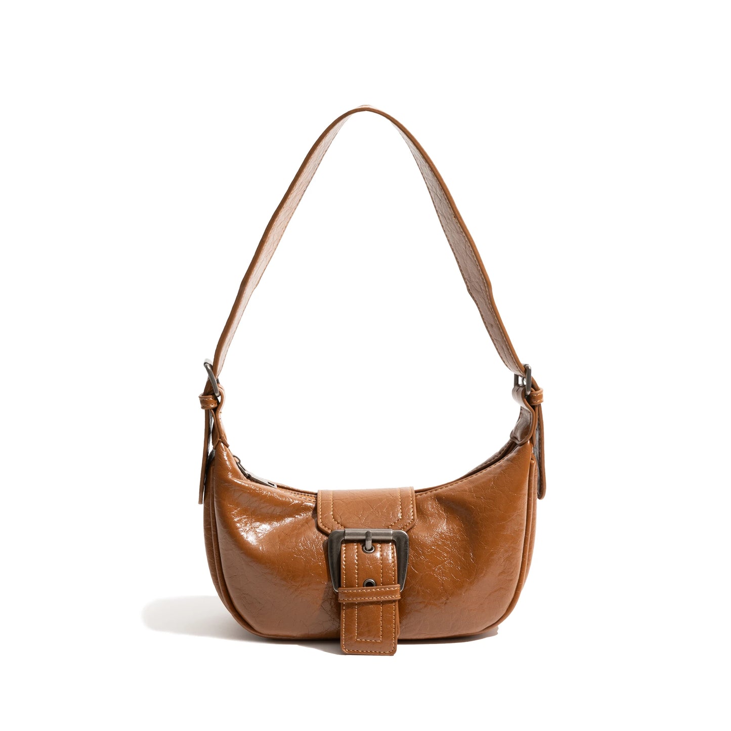 Retro Belt PU Leather Shoulder Bag Brown