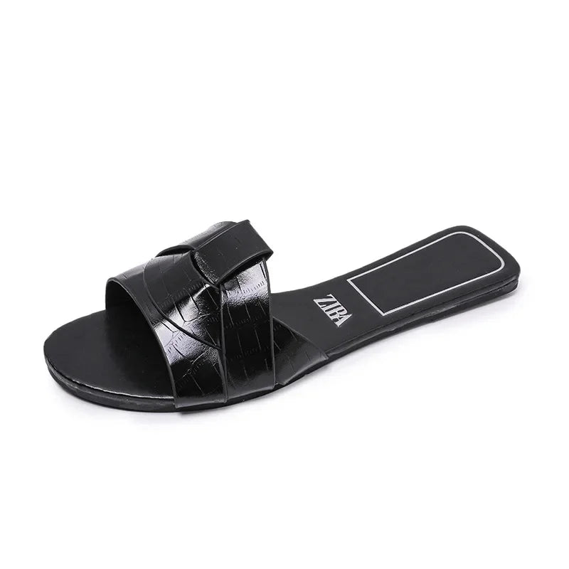 PU Leather flat Sandals black