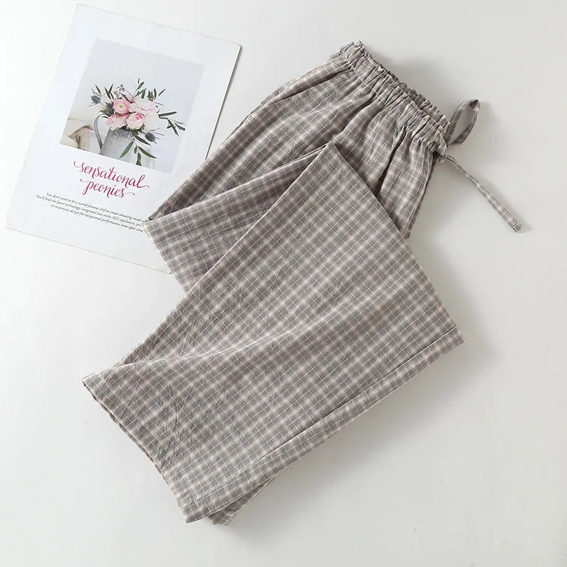 Minimalist Checkered Women Pajamas bottoms PURPLE