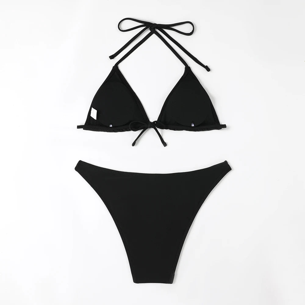 Women Solid Triangle classic bikini Swimwear
