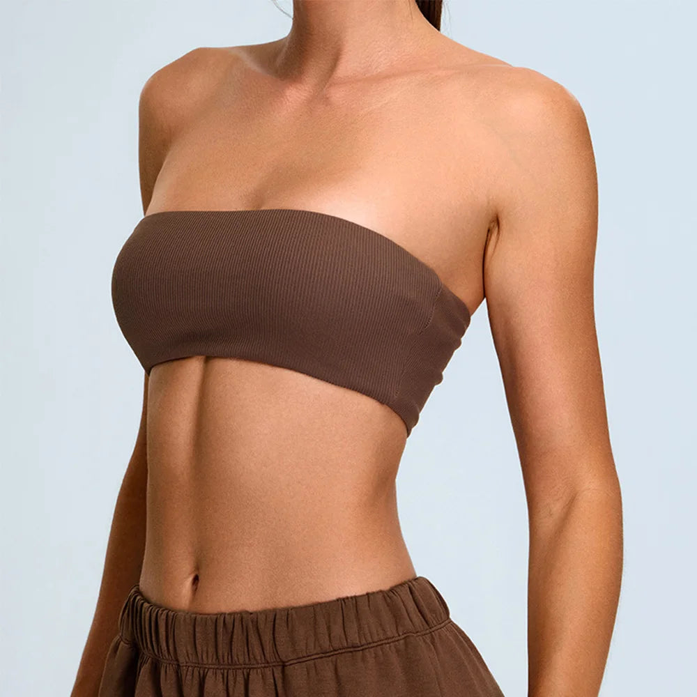 Strapless Sports Bra Gym Top Deep coffee color