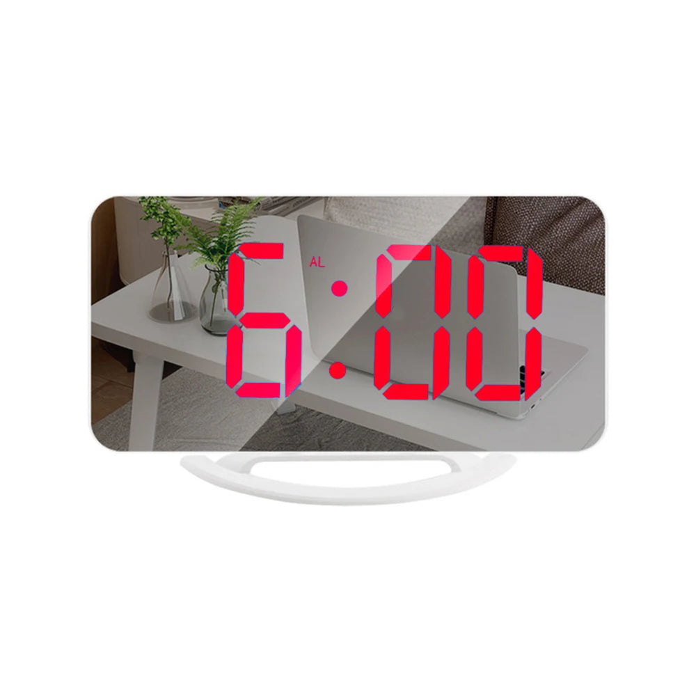 Digital 7" LED Mirror Electronic alarm Clock White Red