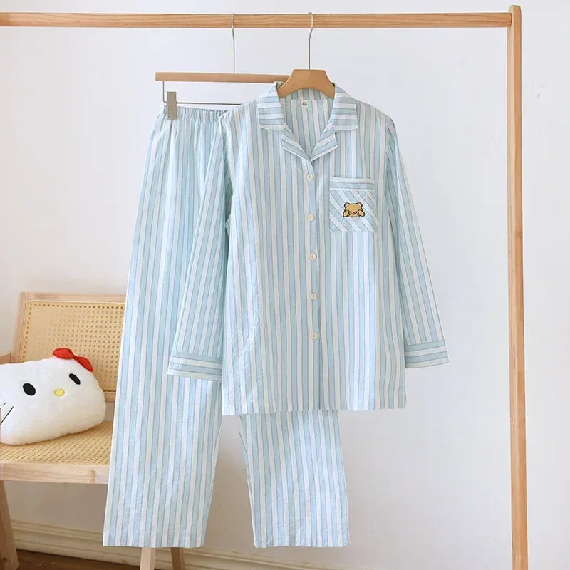 Pastel coloured Women's Striped Pyjama Set 02