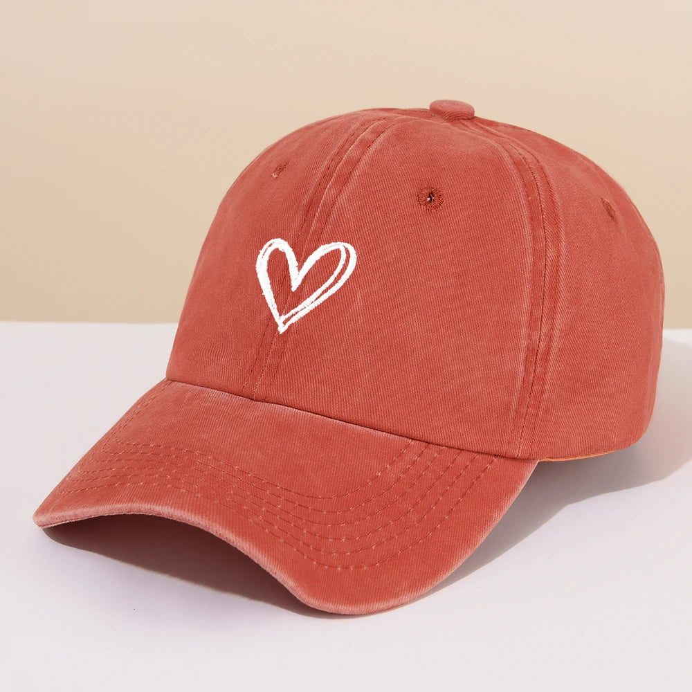 Embroidered Heart Denim Baseball Hat MZ563-OR One Size