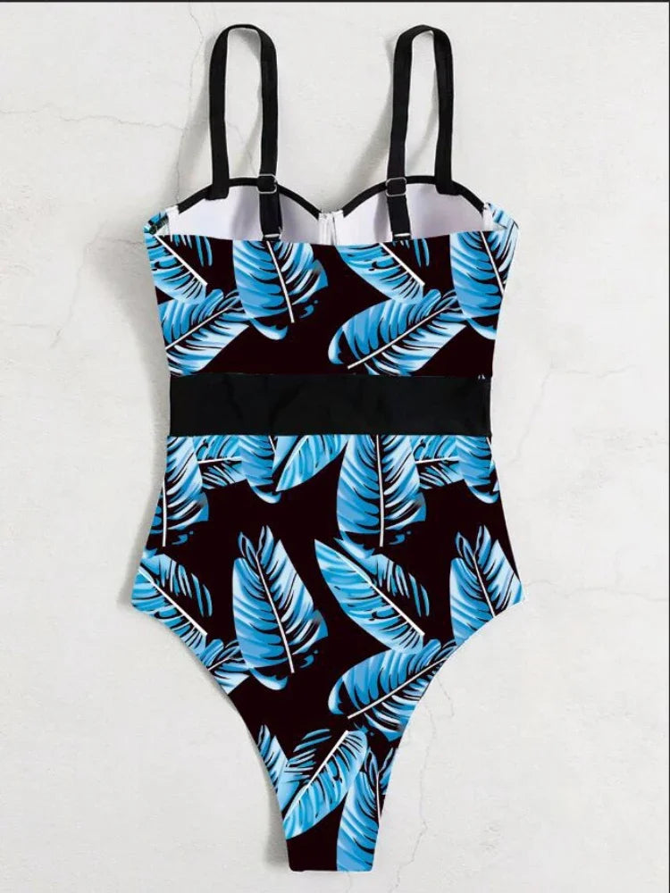 New Sexy belt leaf print Push Up Swimsuit