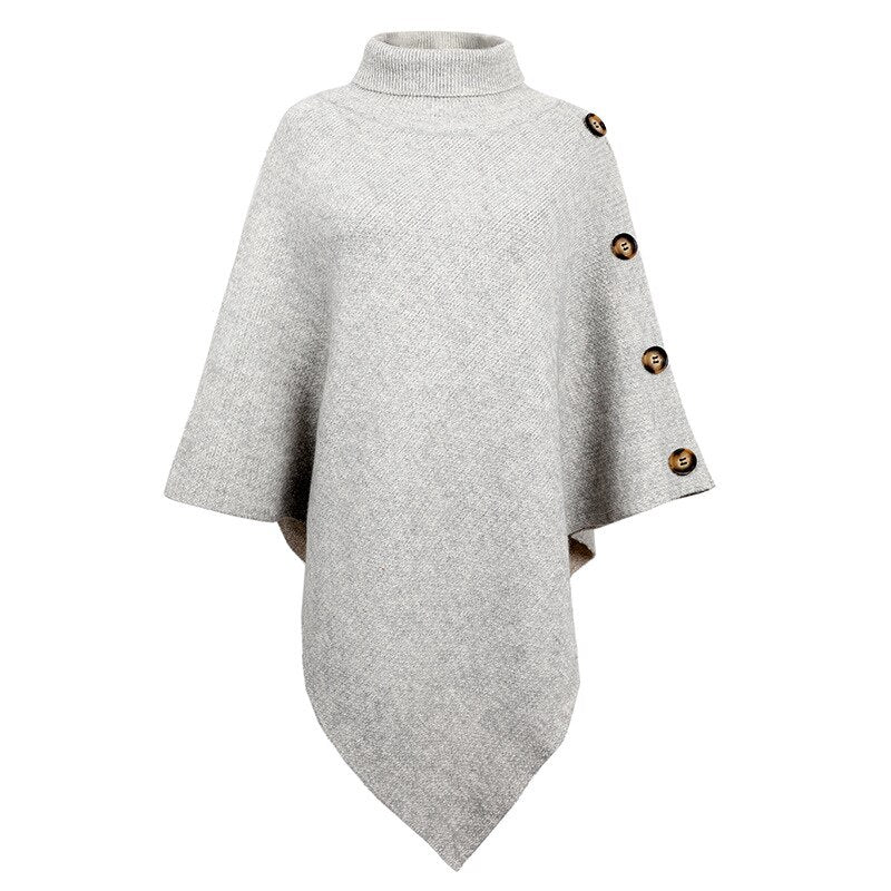Oversized Turtleneck Cape Poncho Gray