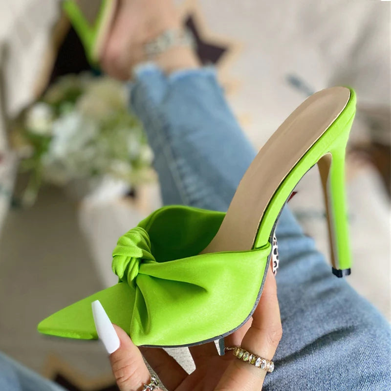 Women Sexy Pointed sole knot detail Green High Heeled sandals Green