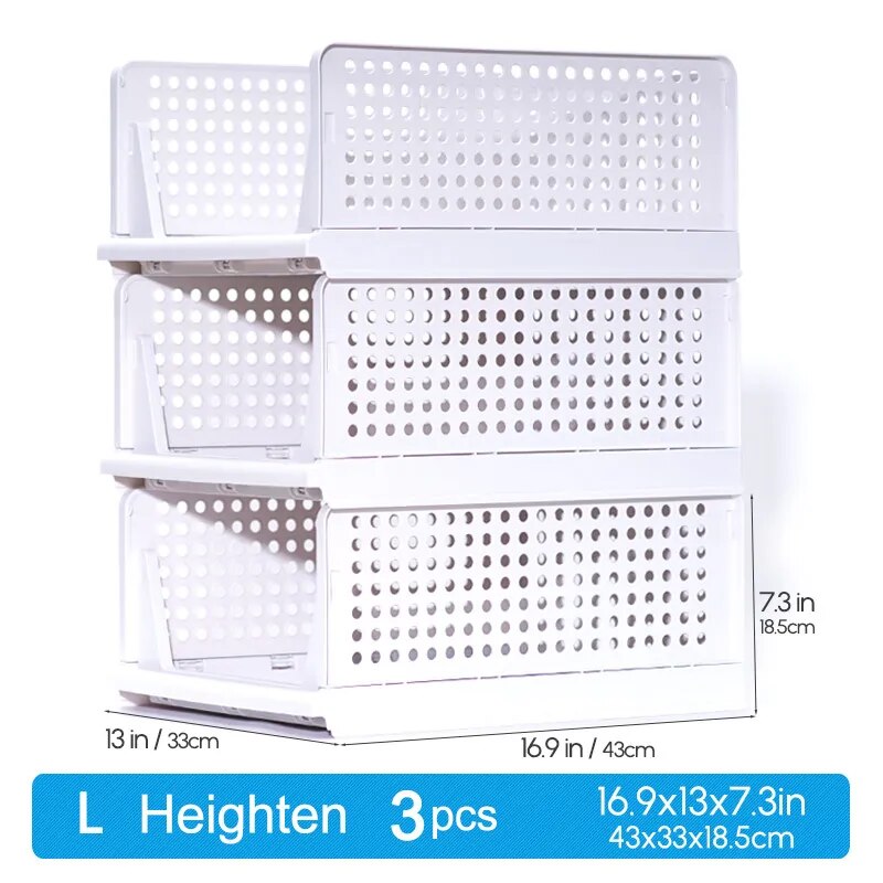 Folding Storage Rack Storage Basket L Heighten 3pcs