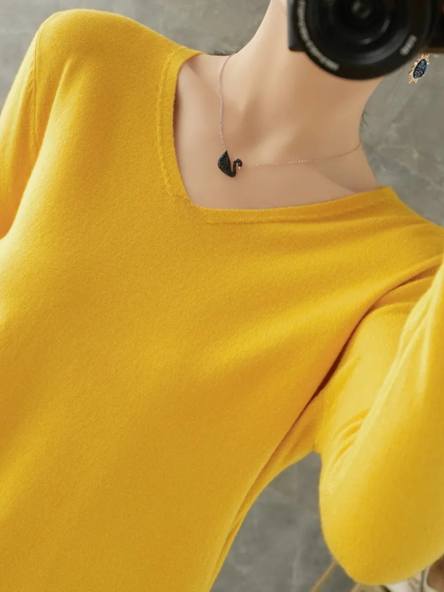 Autumn V-neck Knitted Pullover Sweater Ginger Yellow