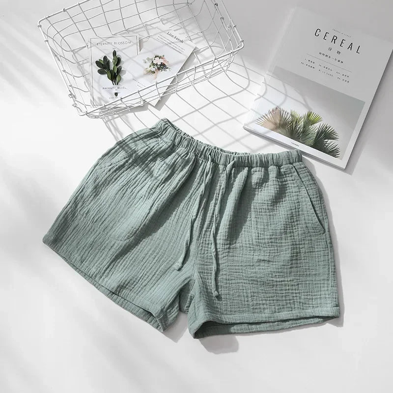 Cotton Crepe Nightwear for Men and Women Pajama Shorts Female Green